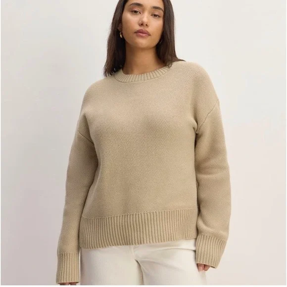 EVERLANE The Cotton Honeycomb Square Crew Textured Knit Sweater Size Large - Picture 3 of 9